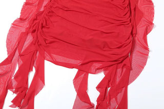 Square neck ruched mesh backless mini dress