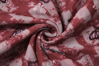 Plaid slit lace hem u neck butterfly print midi dress