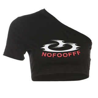 Short sleeve one shoulder letter pattern top