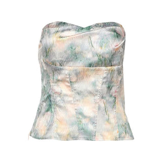 Print zip-up backless contrast tube top