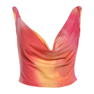 Cowl neck print contrast backless tank top