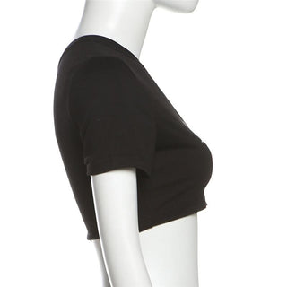 Short sleeve one shoulder letter pattern top