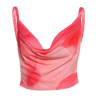 Cowl neck print contrast backless tank top