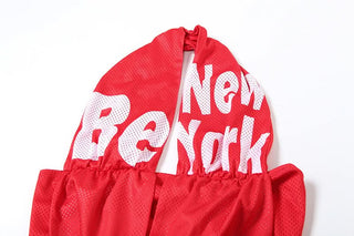 Halter letter print backless contrast mini dress