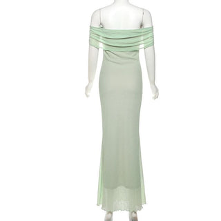 Off shoulder ruffle flower applique ruched maxi dress