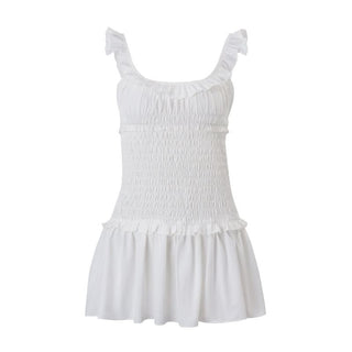 Smocked u neck ruffle cami mini dress