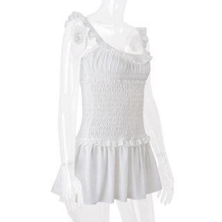 Smocked u neck ruffle cami mini dress