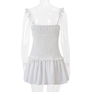 Smocked u neck ruffle cami mini dress