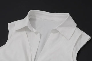Turnover collar ruched cap sleeve top
