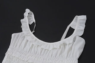 Smocked u neck ruffle cami mini dress