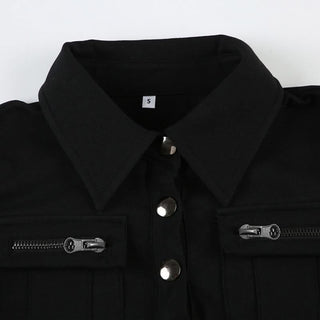 Turnover collar short sleeve button top