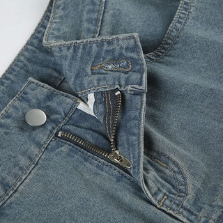 Ruched button pocket denim maxi skirt