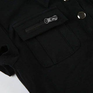 Turnover collar short sleeve button top