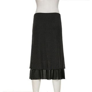 Polka dot ruffle mesh maxi skirt