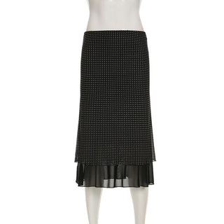 Polka dot ruffle mesh maxi skirt