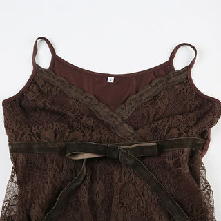 V neck bowknot lace cami top