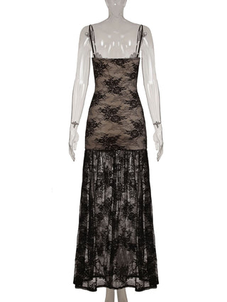 Lace ruched high slit cami maxi dress