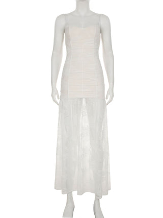 Lace ruched high slit cami maxi dress