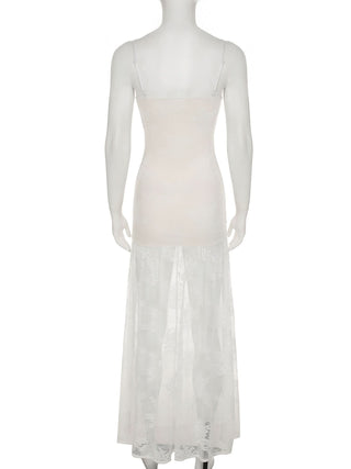 Lace ruched high slit cami maxi dress