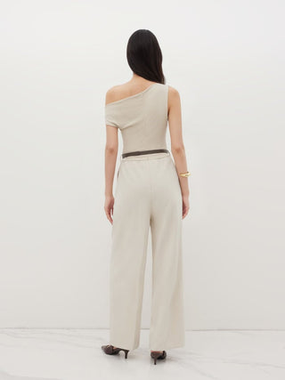 Asymmetrical Neck Ruched Jumpsuit With Belt