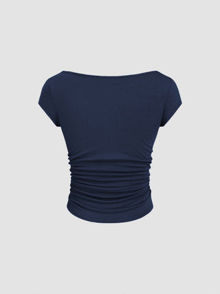 Boat Neck Ruched Tee