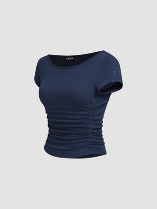 Boat Neck Ruched Tee
