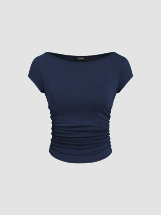 Boat Neck Ruched Tee