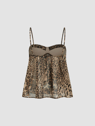 Square Neck Leopard Bowknot Cami Top