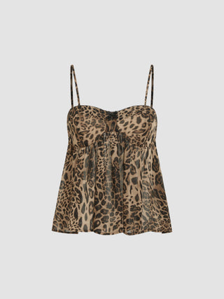 Square Neck Leopard Bowknot Cami Top