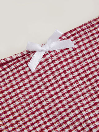 V-neck Gingham Bowknot Lettuce Trim Tankini Bikini Set