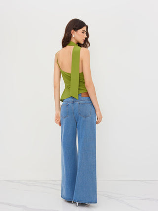 Halter Neckline Ruched Cami Top With Scarf