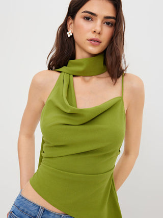 Halter Neckline Ruched Cami Top With Scarf