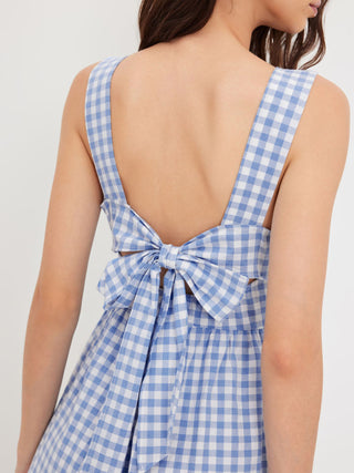 Cotton-blend Square Neck Gingham Bowknot Romper