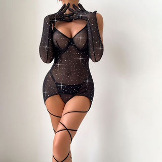 Beaded gloves self tie cami mini dress
