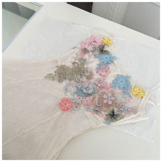 Flower embroidery u neck lace cami maxi dress