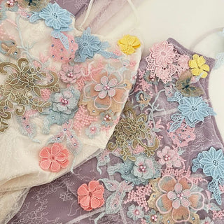 Flower embroidery u neck lace cami maxi dress