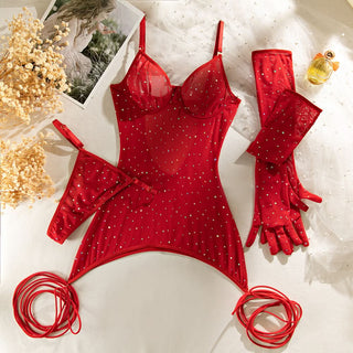 Beaded gloves self tie cami mini dress