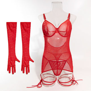 Beaded gloves self tie cami mini dress