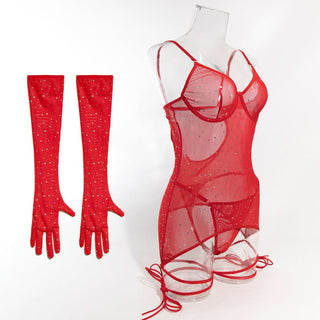 Beaded gloves self tie cami mini dress