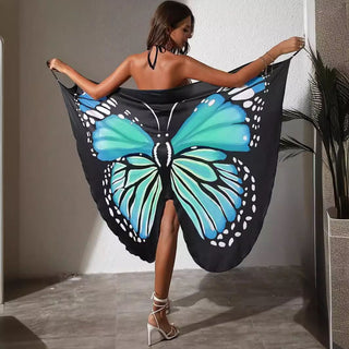 Butterfly pattern mesh 2-way cami midi dress