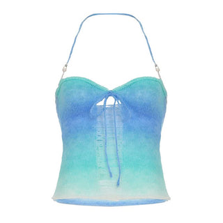 Halter gradient knitted hollow out cut out top