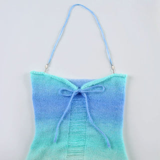 Halter gradient knitted hollow out cut out top