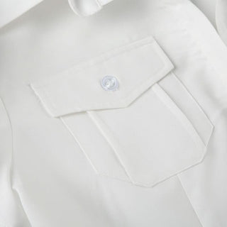 Turnover collar short sleeve ruched button pocket top