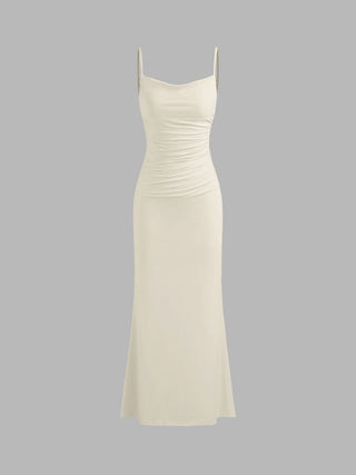 Cowl Neck Ruched Backless Maxi Dress