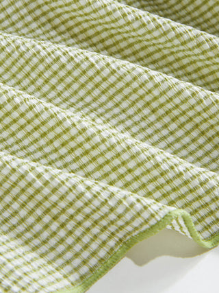 V-neck Gingham Bowknot Lettuce Trim Tankini Bikini Set