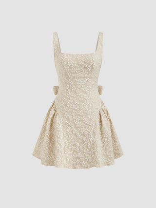 Jacquard U-neckline Floral Backless Bowknot Mini Dress