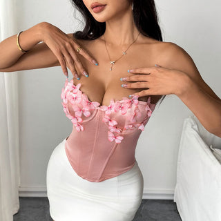 Sweetheart neck butterfly applique corset tube top