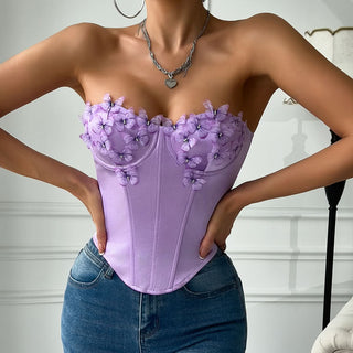 Sweetheart neck butterfly applique corset tube top