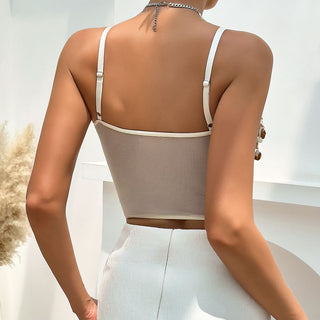 Ruched v neck lace hem mesh cami top