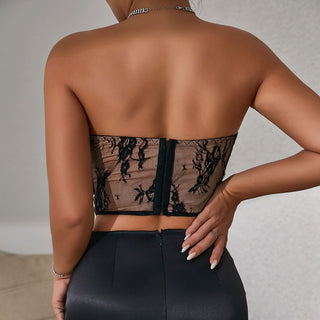 Corset button lace backless tube top